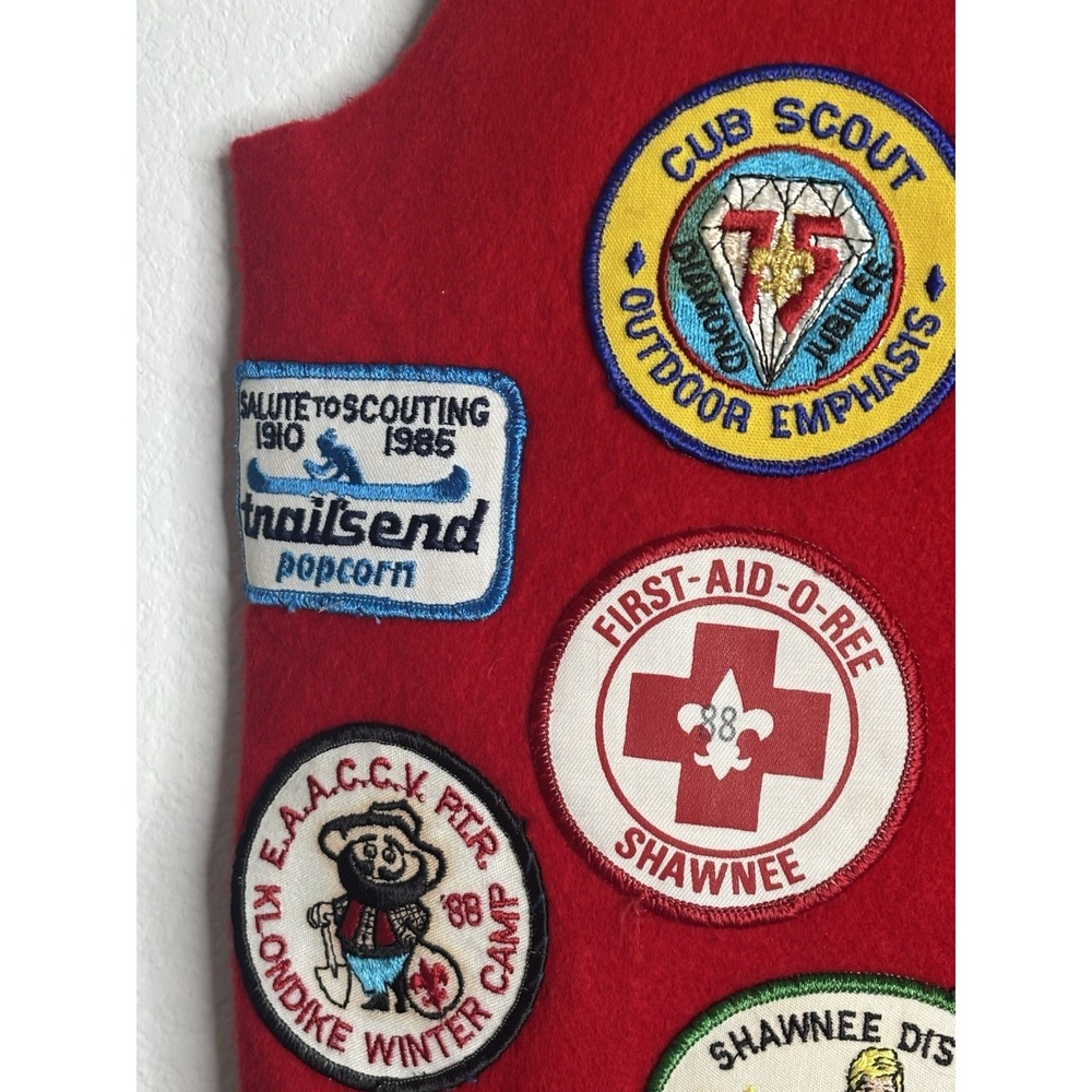 Vintage Boy Scouts Red Wool Patch Vest Brag Vest 1980s Arkansas Shiloh Trail BSA - Picture 3 of 10
